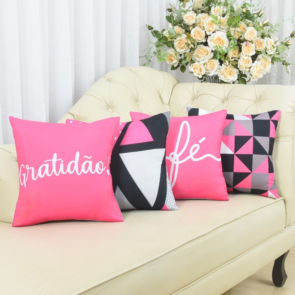 Kit com 4 Capas de Almofada Decorativas Modern Print 45x45 - Gratidão Cereja