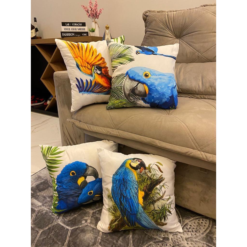 Kit com 4 Capas de Almofada Decorativas Modern Print 45x45 - Arara Azul