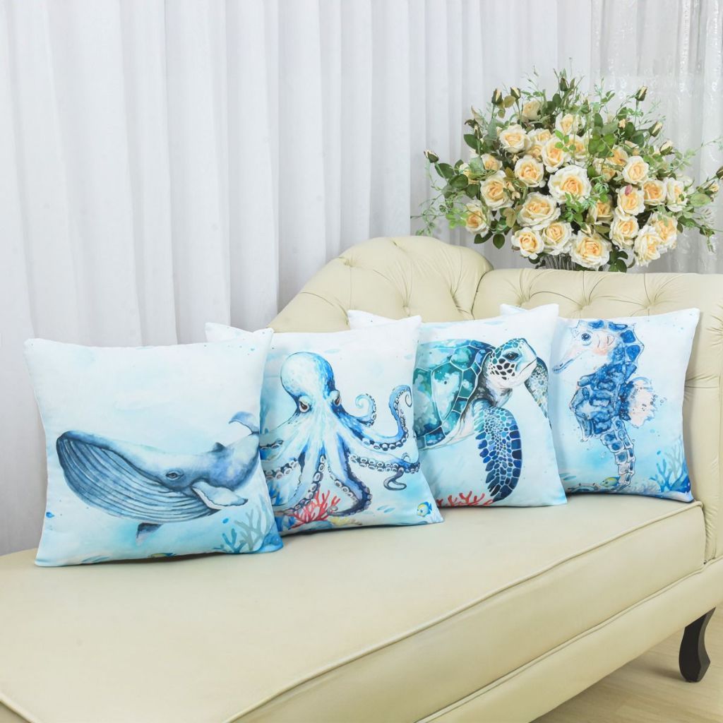 Kit com 4 Capas de Almofada Decorativas Modern Print 45x45 - Fundo do Mar
