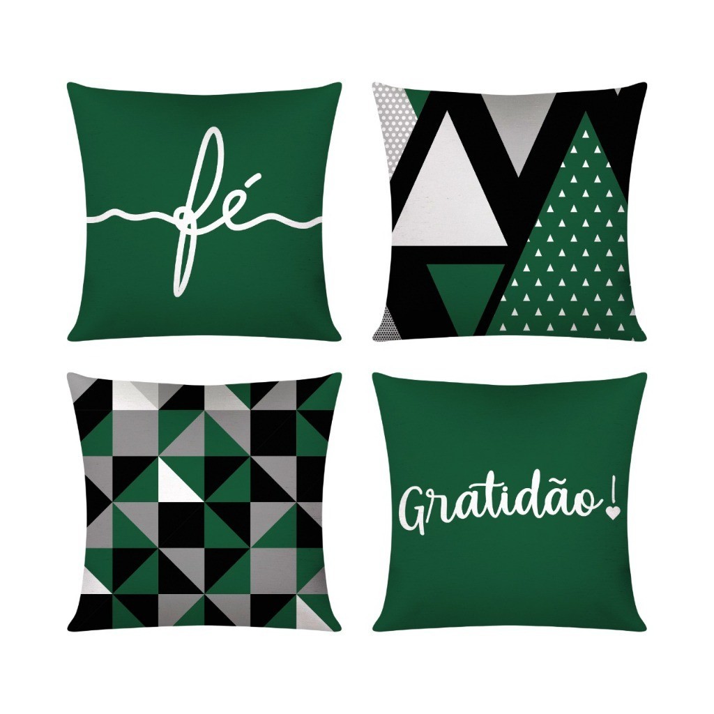 Kit com 4 Capas de Almofada Decorativas Modern Print 45x45 - Gratidão Verde