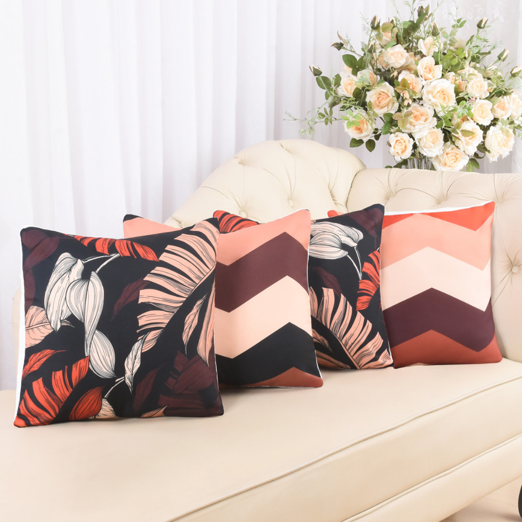 Kit De 4 Capas De Almofada 45cm x 45cm Modern Print Folhagem Marrom
