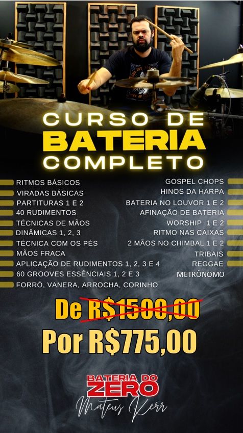 Curso de Bateria Completo até 2024 - 32 cursos