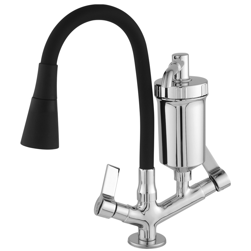 Torneira Safira Bancada Bica Móvel Filtro ABS Tubo Silicone Soft Black 1/2 C70 - Fort Metais