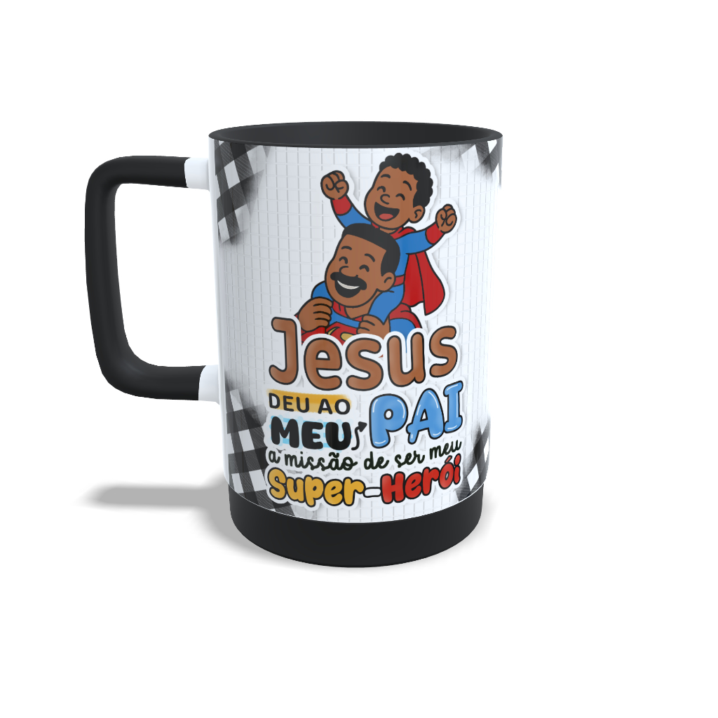 Caneca Pai Meu Exemplo na Fé Dia dos Pais Alça Soft Base Silicone Interior Preto 325ml