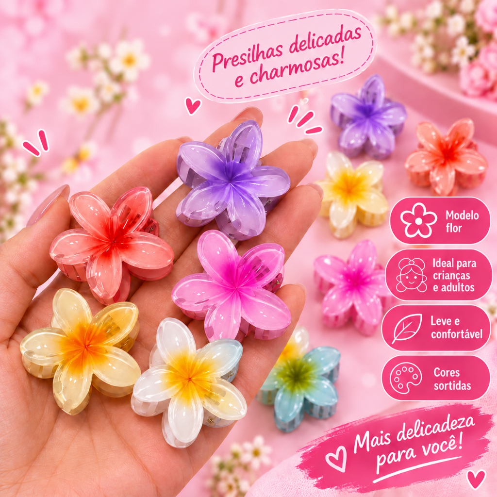 Presilhas Mini Prendedor De Cabelo Piranha Flor Verão Moda 4cm Pequeno Cores Vibrantes Menina Feminino