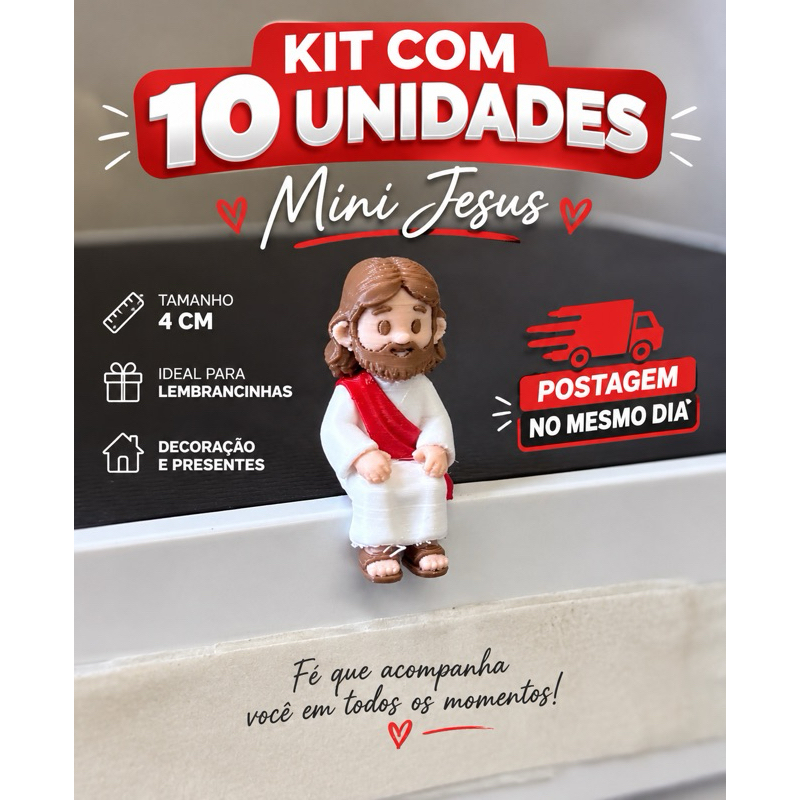 atacado 10 unidades mini jesus 4cm com faixa vermelha para nicho prateleira estante decoração católica