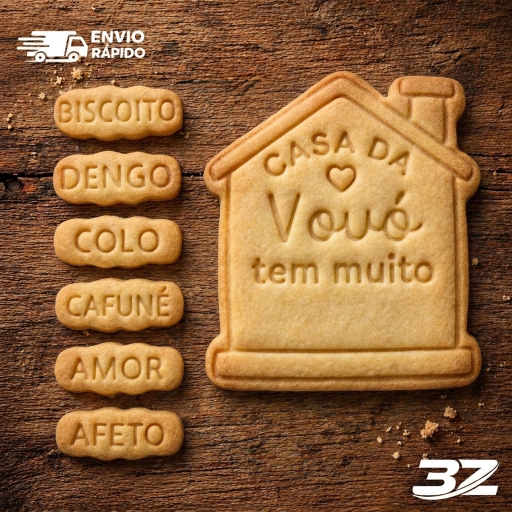 Cortador e Marcador de Biscoito- Casa da Vovó tem muito(9cm) +6 Mini-marcadores(4cm) +1 Minicortador