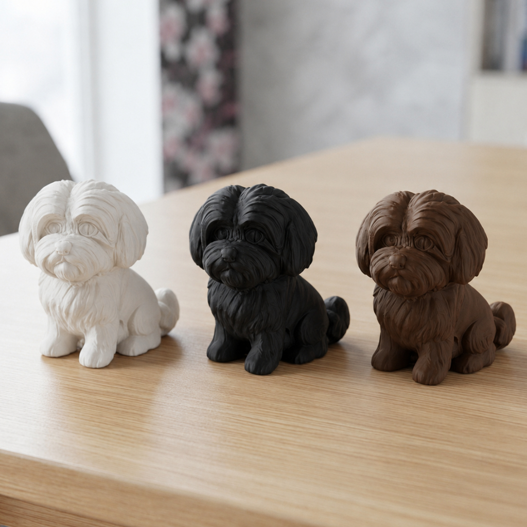 Kit 4 Mini Esculturas de Cachorros Shih-Tzu 4cm | Enfeite Fofo em 3D para Decoração, Coleção e Presente (Preto, Chocolat
