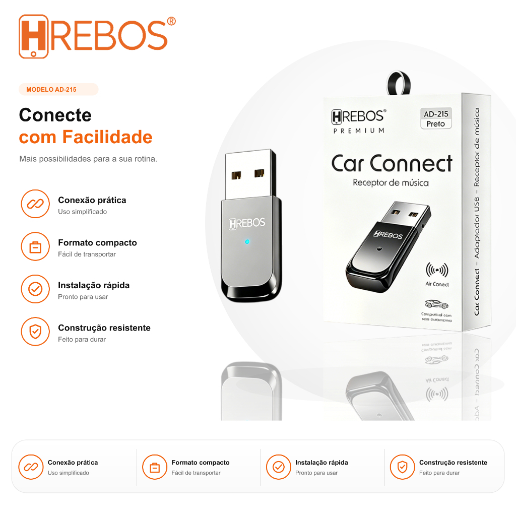 HREBOS Adaptador Bluetooth USB 5.0,Bluetooth Receiver AdapterUsb Music Sound Call Car