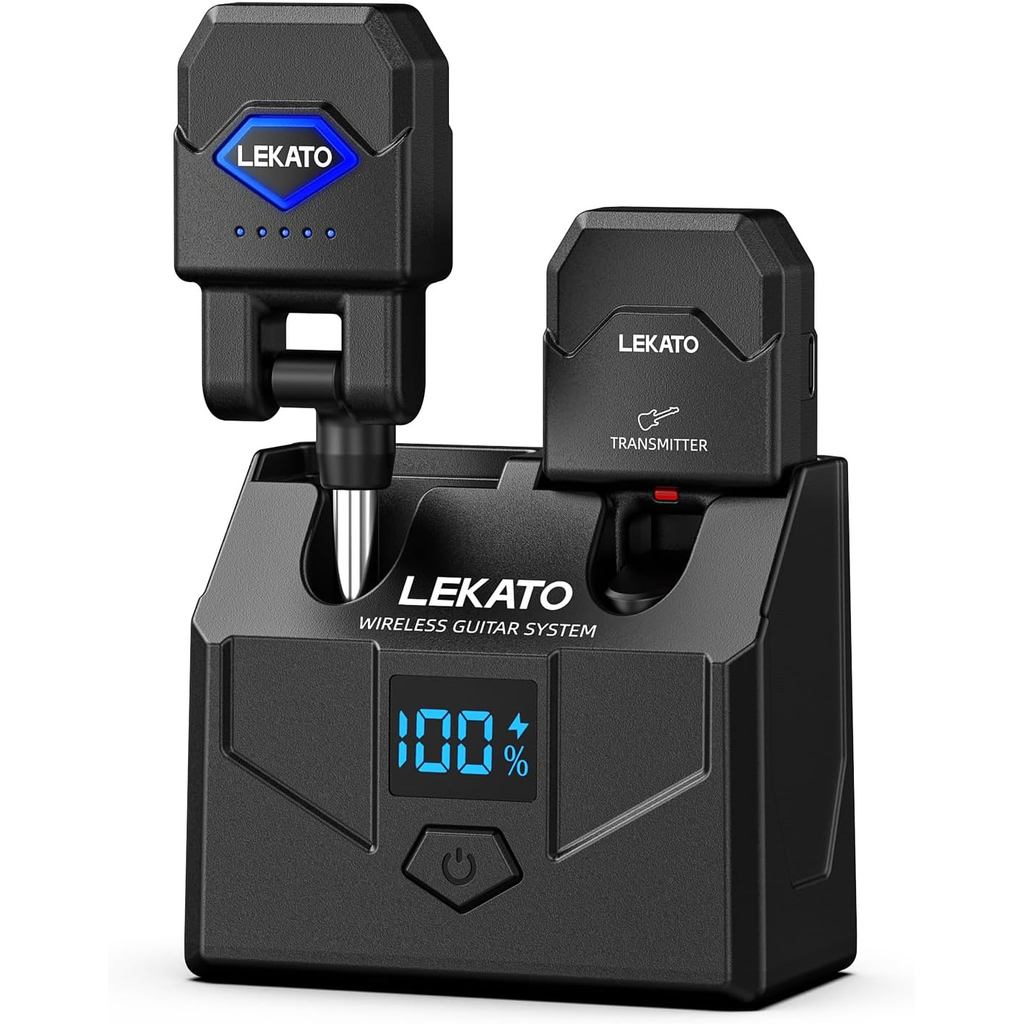 LEKATO 2.4GHz Wireless Guitar System Wireless Transmitter Receiver with Charging Box 4 Audio Channels for Guitar Bass El