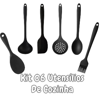 Jogo de Cozinha kit conchas 6 Peças de Silicone Utensílios Preto Resistentes ao Calor