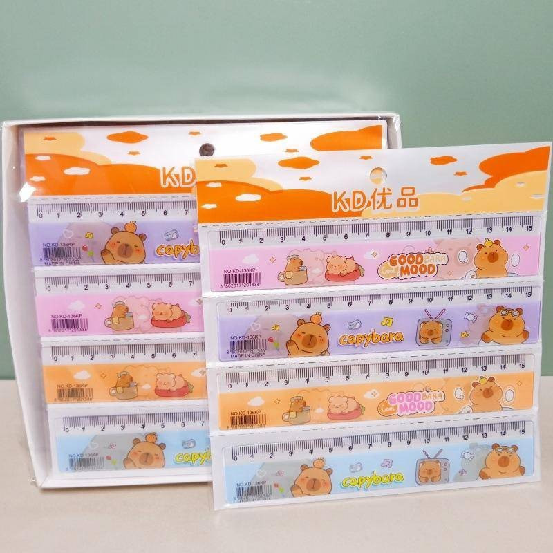 4Capybara stationery set, cute cartoon pocket measuring ruler15Centimeter Wave Art Birthday Gift