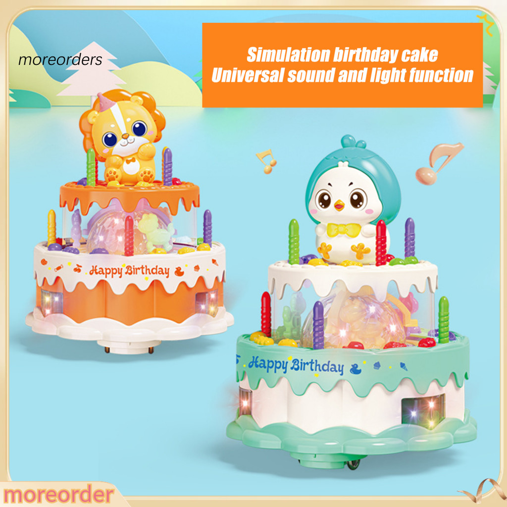 Kids Electric Cake Toy with Music and Lights Rotatable Walking Cartoon Lion Chick Educational Birthday Gift for Toddlers