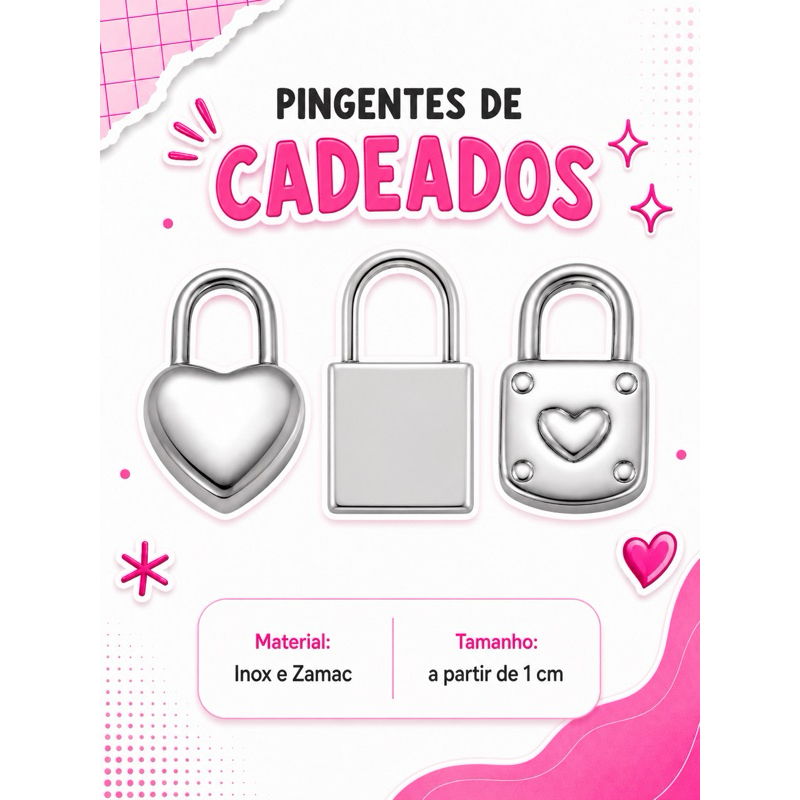 Pingentes Cadeado | Pingente para cadeia | Ornamentos | Cruzes | Pingente Chave