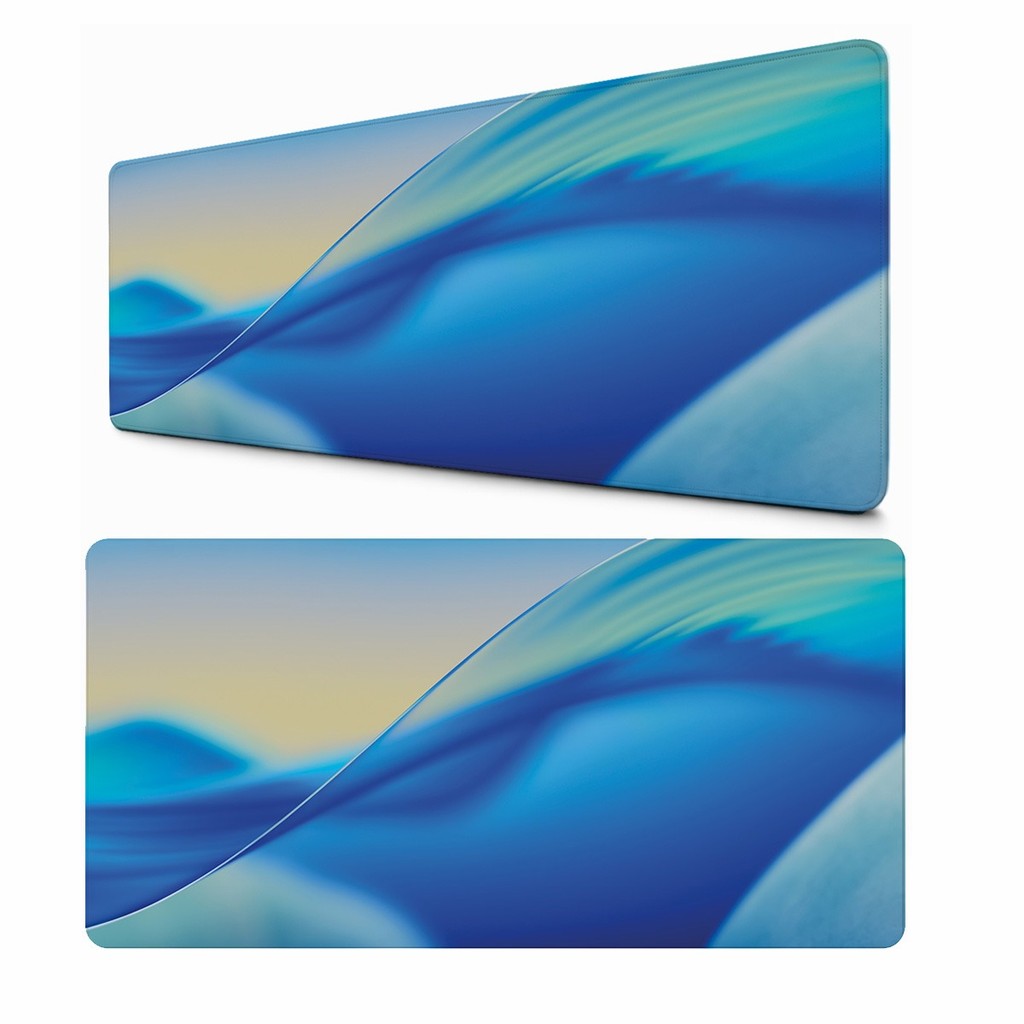 Tapete Mouse Pad Ondas em Tons de Azul Minimalista Gamer Para Mesa PC Teclado Desk Mat Acessório