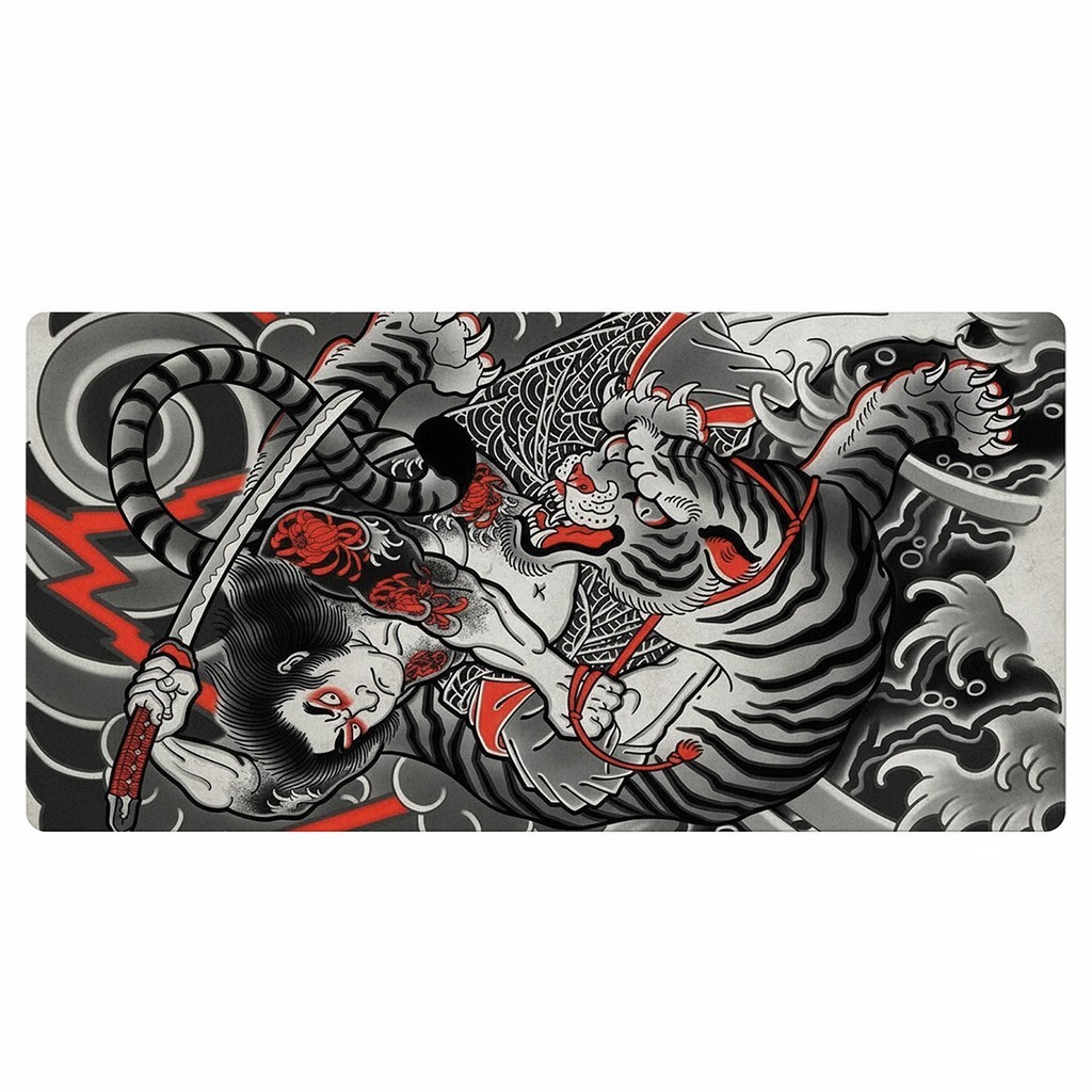Desk Mat Japão Samurai Tigre Estilo Oriental Para Mesa Gamer PC Mouse Pad Grande 90x40
