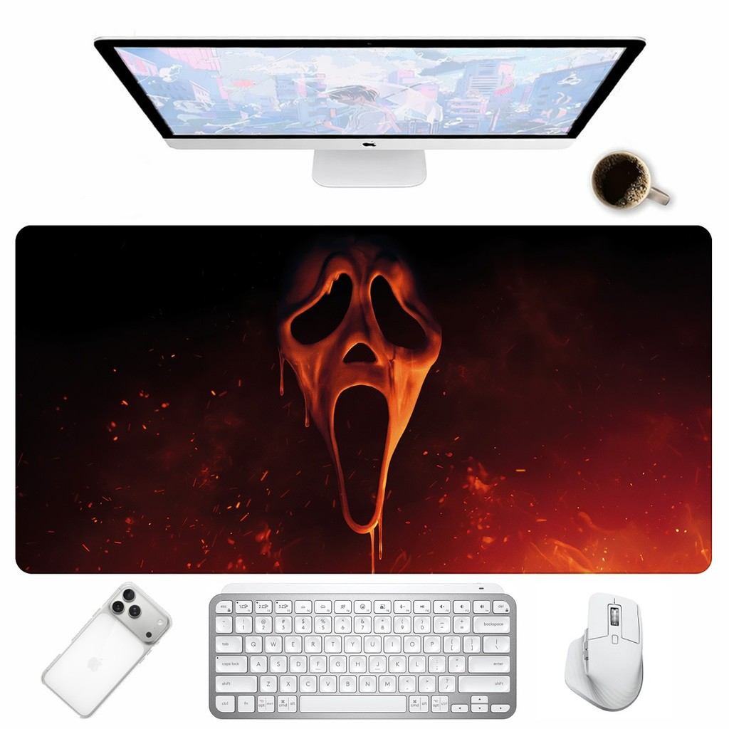 Tapete Mouse Pad Máscara Sombria Tema Terror Gamer Para Mesa PC Teclado Desk Mat Acessório