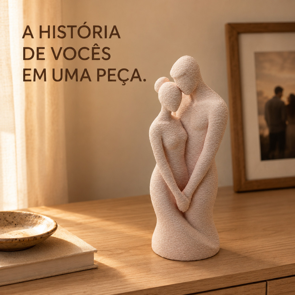 Escultura Casal Abraço Minimalista 15cm – Estátua Decorativa Moderna para Sala e Quarto, Presente Romântico