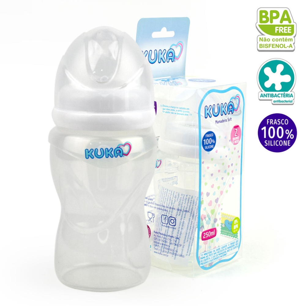 Mamadeira Soft Kuka Silicone 250ml Bico Achatado Ortodôntico