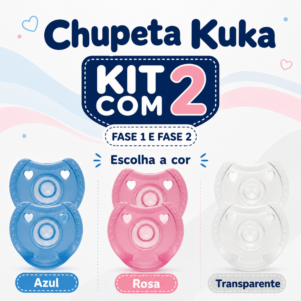 Kit 2 Chupetas Kuka Soft Silicone - Bico Tradicional Fase 1 e 2