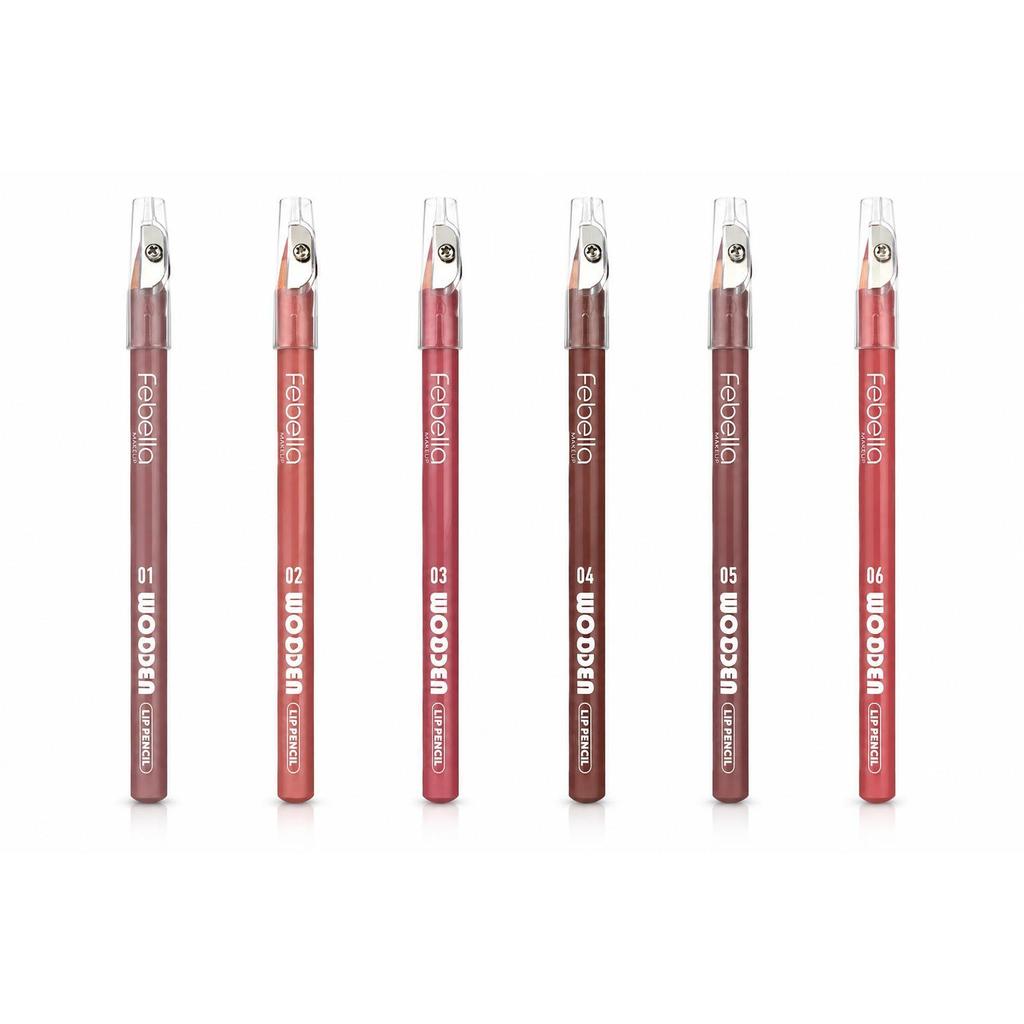 LÁPIS PARA CONTORNO LABIAL WOODEN LIP PENCIL 6 CORES – FEBELLA MAKEUP