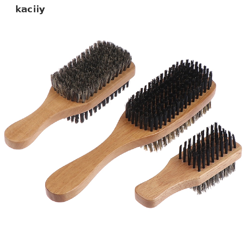 kaciiy 1X Mens Boar Bristle Hair Brush Wooden Curly Wave Brush Styling Beard Hairbrush BR
