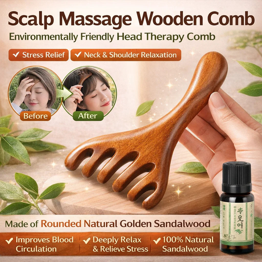 [Design Ergonômico] Wooden Massage Comb For Scalp/Massage Comb/Hair Brush/Pente de Madeira/Para Massagem/Anti-Frizz