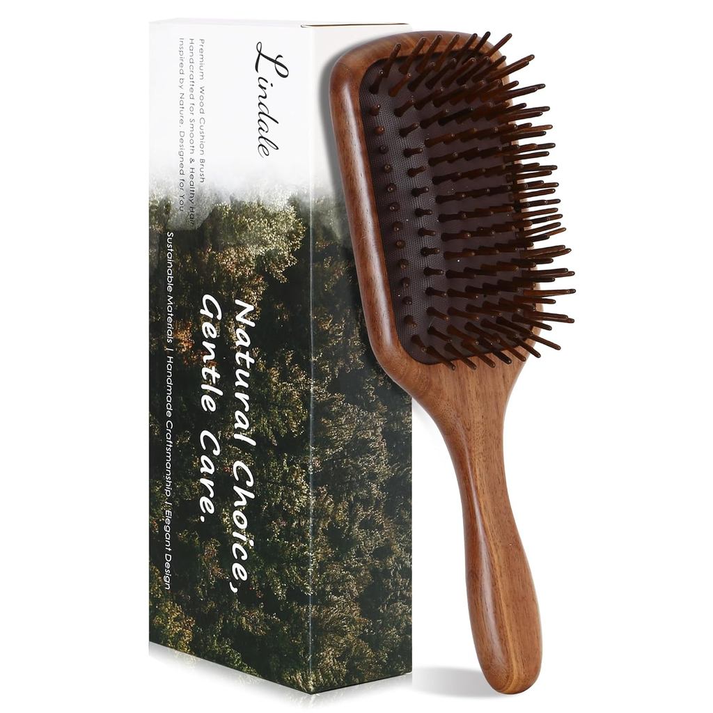 Lindale Walnut Wooden Hair Brush for  with Natural Walnut Bristles Detangler Paddle Hairbrush for Massaging Scalp for Wo