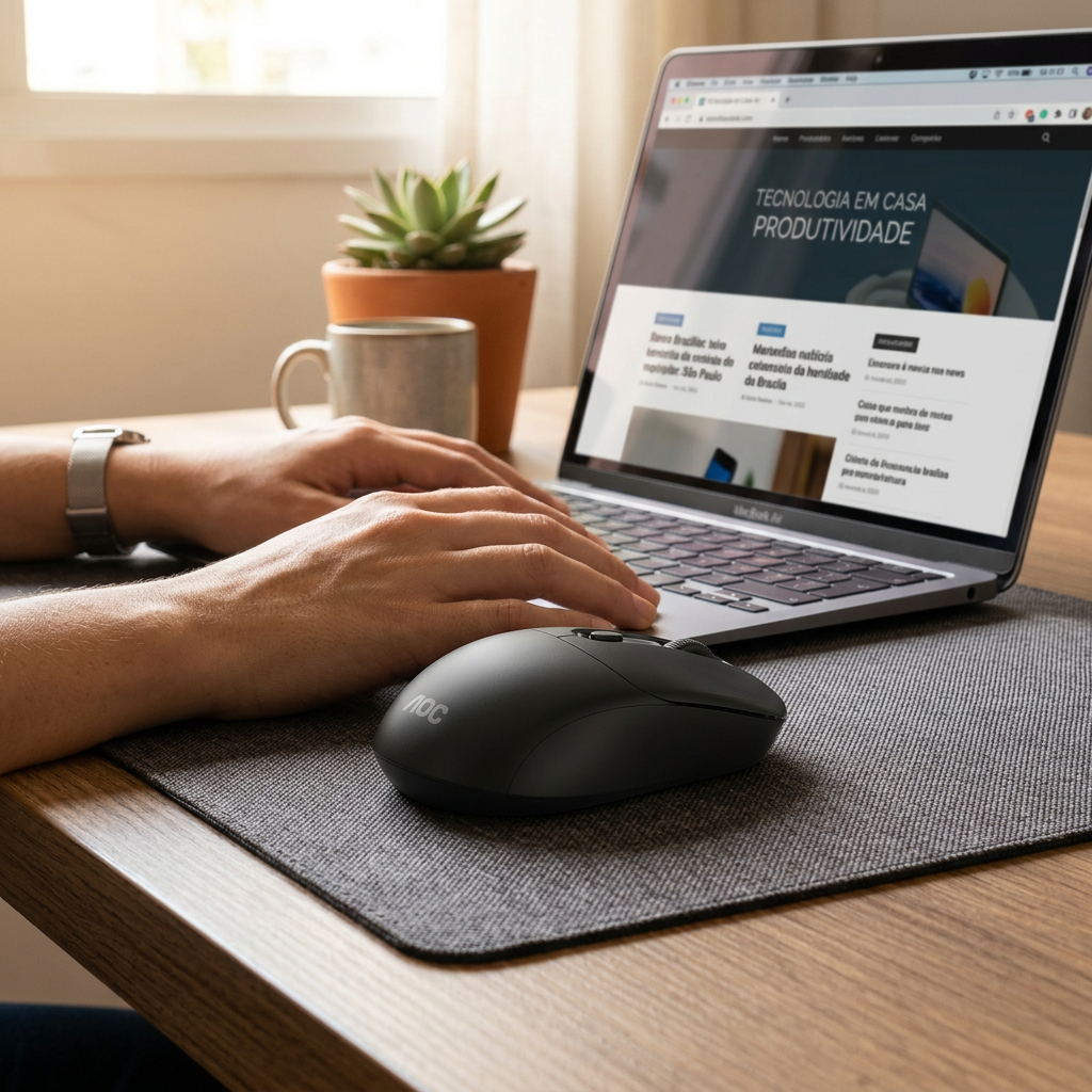 Mouse Óptico Sem Fio Preto AOC Receptor USB Notebook PC Escritório Home Office Prático