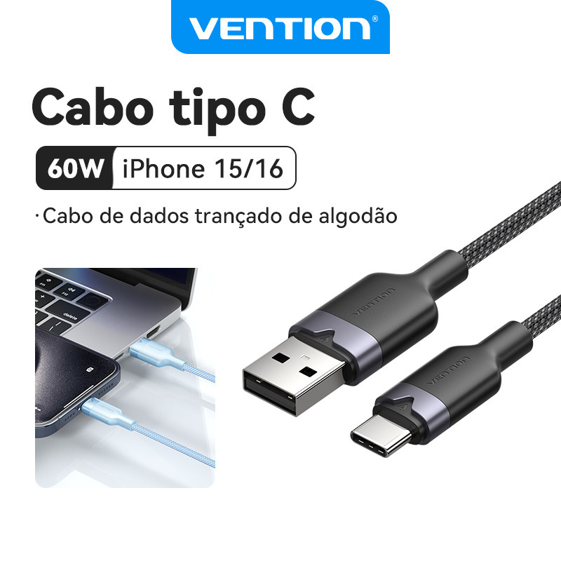 Vention 60W Super Carregamento Tipo-C Cabo 3A 480Mbps USB De Carga Rápida Para Samsung/Xiaomi/iPhone