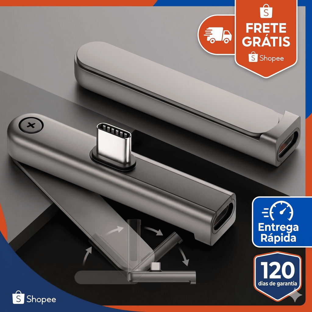 Adaptador USB-C 240W com Suporte Dobrável | Carregamento Rápido + Dados 480Mbps