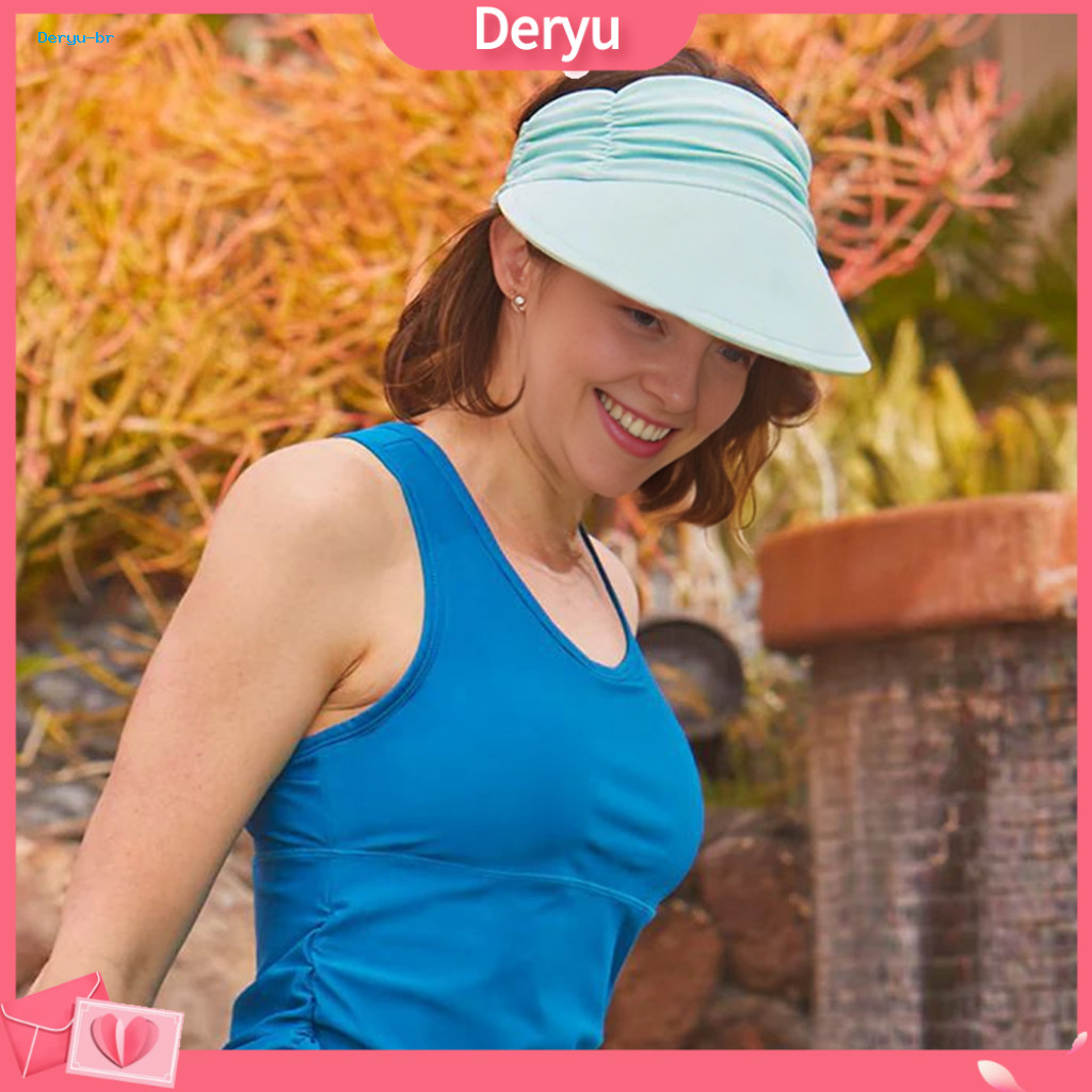 Women Sun Hat with Brim Ponytail Wide Uv Protection Pleated Design Elastic Fit Empty Top for Summer Beach Travel Outdoor