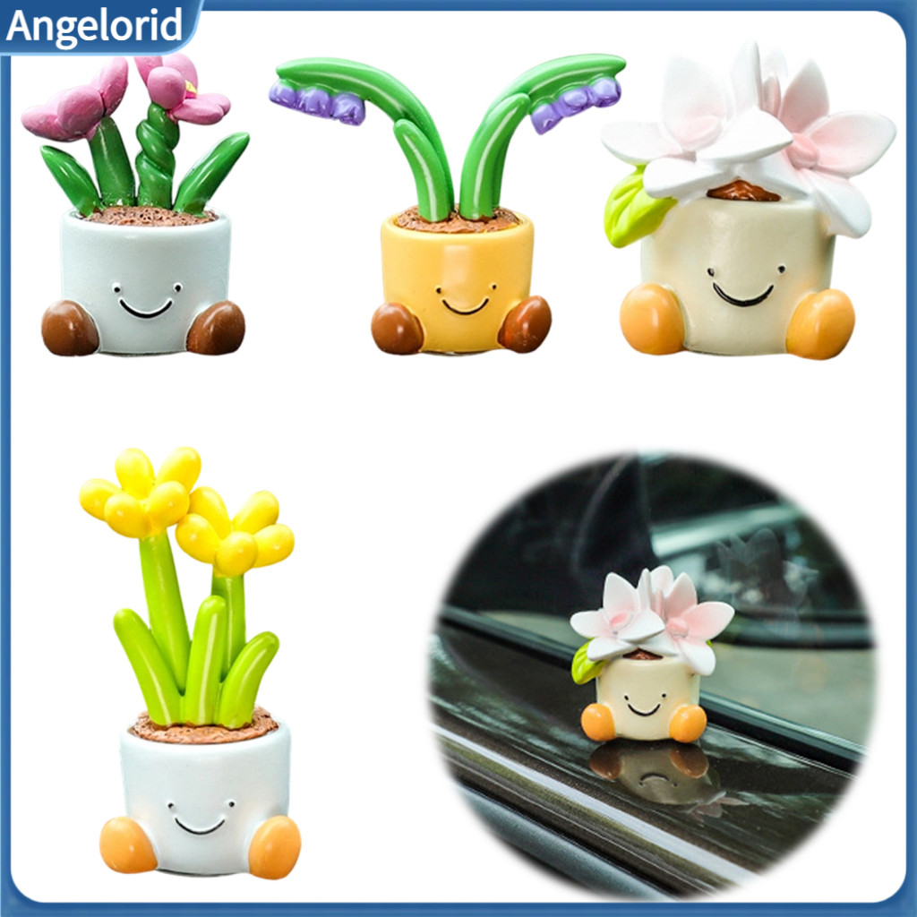Mini Resin Car Dashboard Ornaments Decorative Accessories for Cute Flower Pot Figurine Cartoon Planter Ornament for Desk