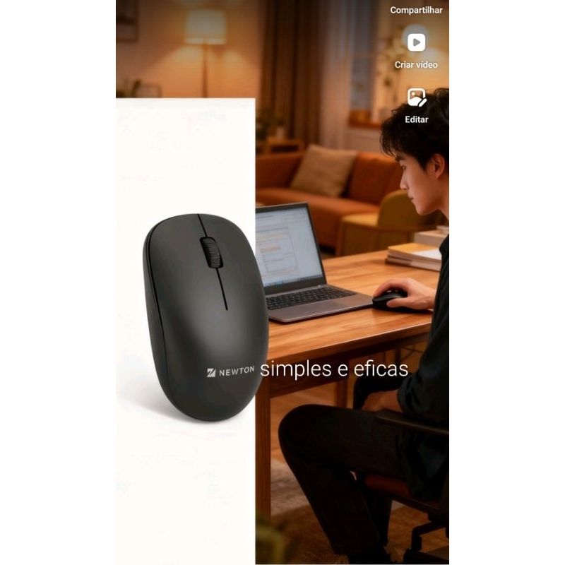 Mouse Sem Fio Simples e Discreto preto NMS-007