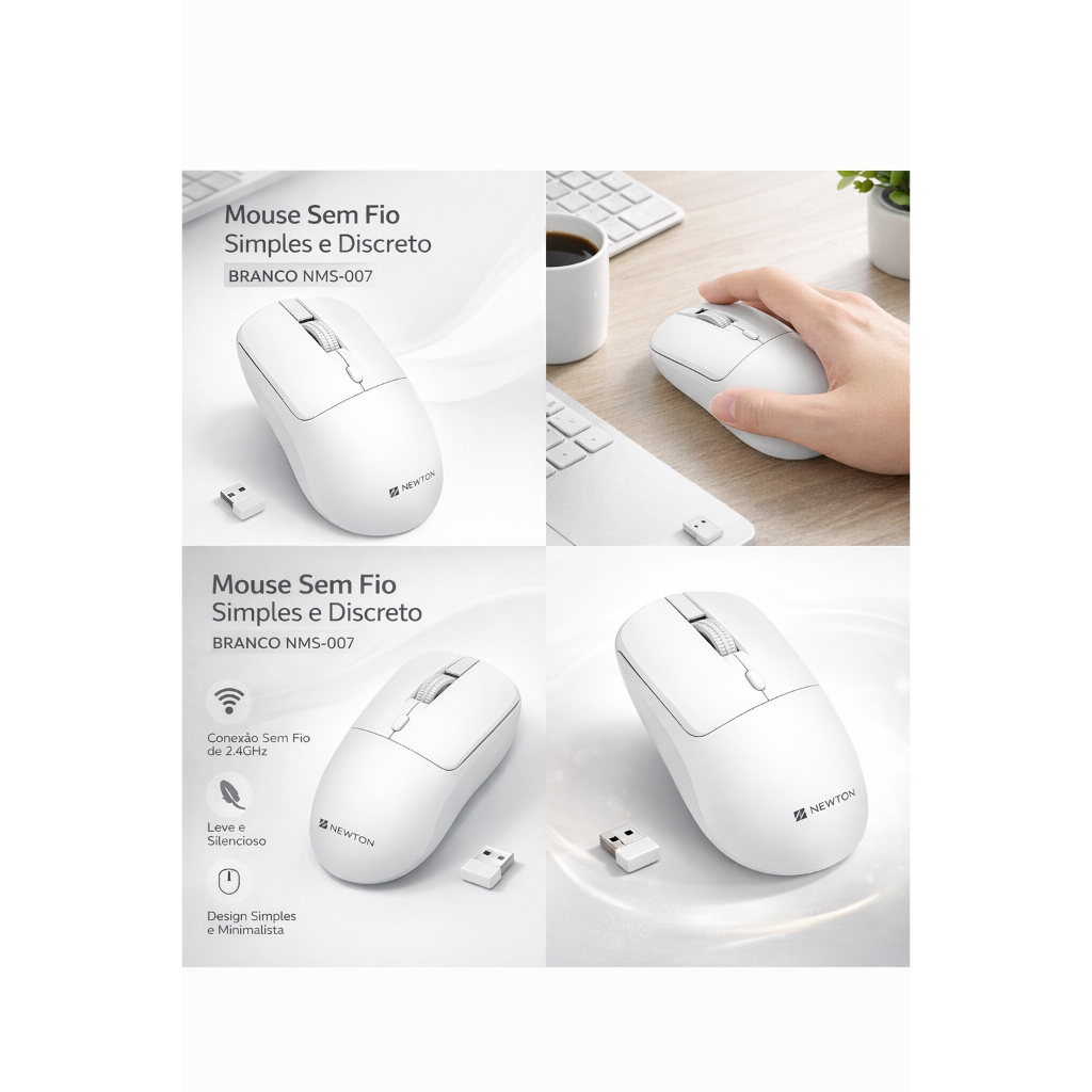 Mouse Sem Fio Simples e Discreto BRANCO NMS-007