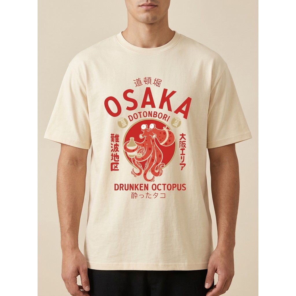 Camiseta Osaka Japão Polvo Anime Blusa Streetwear Unissex Camisa Estampa Dotonbori Algodão Trend