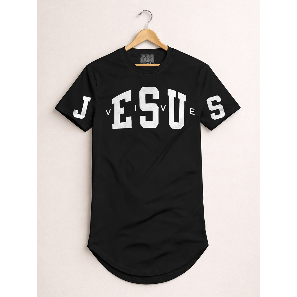 Camiseta Infantil Estilo Longline Jesus Vive Algodão Trend