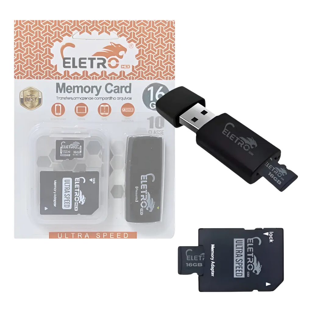 Kit Cartão de Memória Micro SD 16GB EL-MC-16 – Ultra Speed com Adaptador SD e Leitor USB