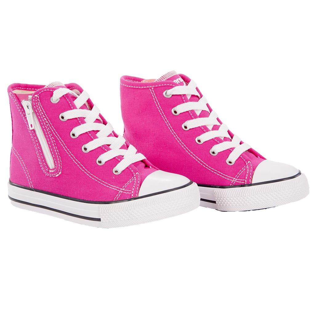 Tênis Infantil Jeans Pink Rosa Preto Star Cano Alto Canvas Zíper 26 ao 36 Diversão