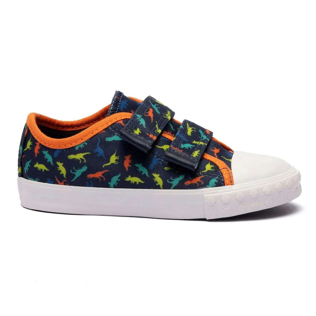 Tênis Infantil Dino T-Rex Canvas Star Cano Baixo Canvas Diversão Ajustável Fácil Calce
