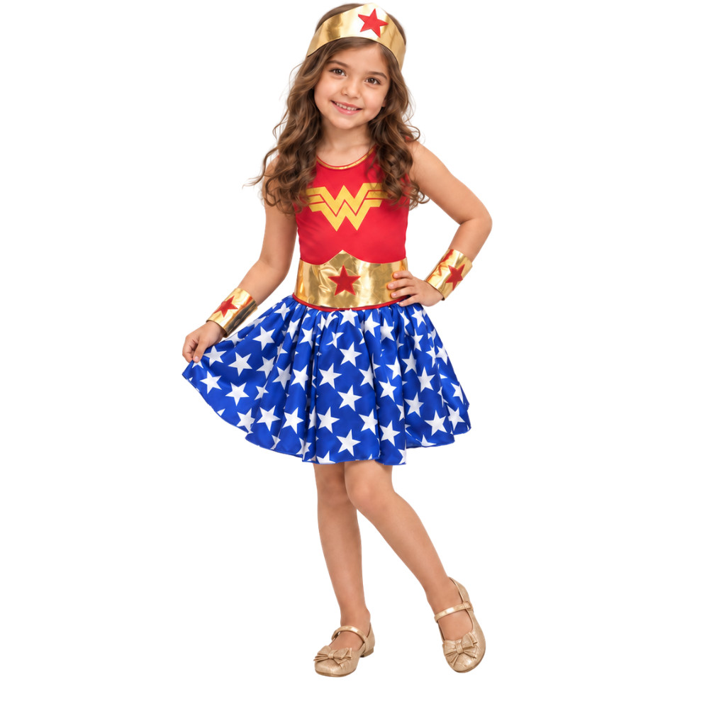 Fantasia Heroína Infantil Menina com Vestido e Acessórios para Festa