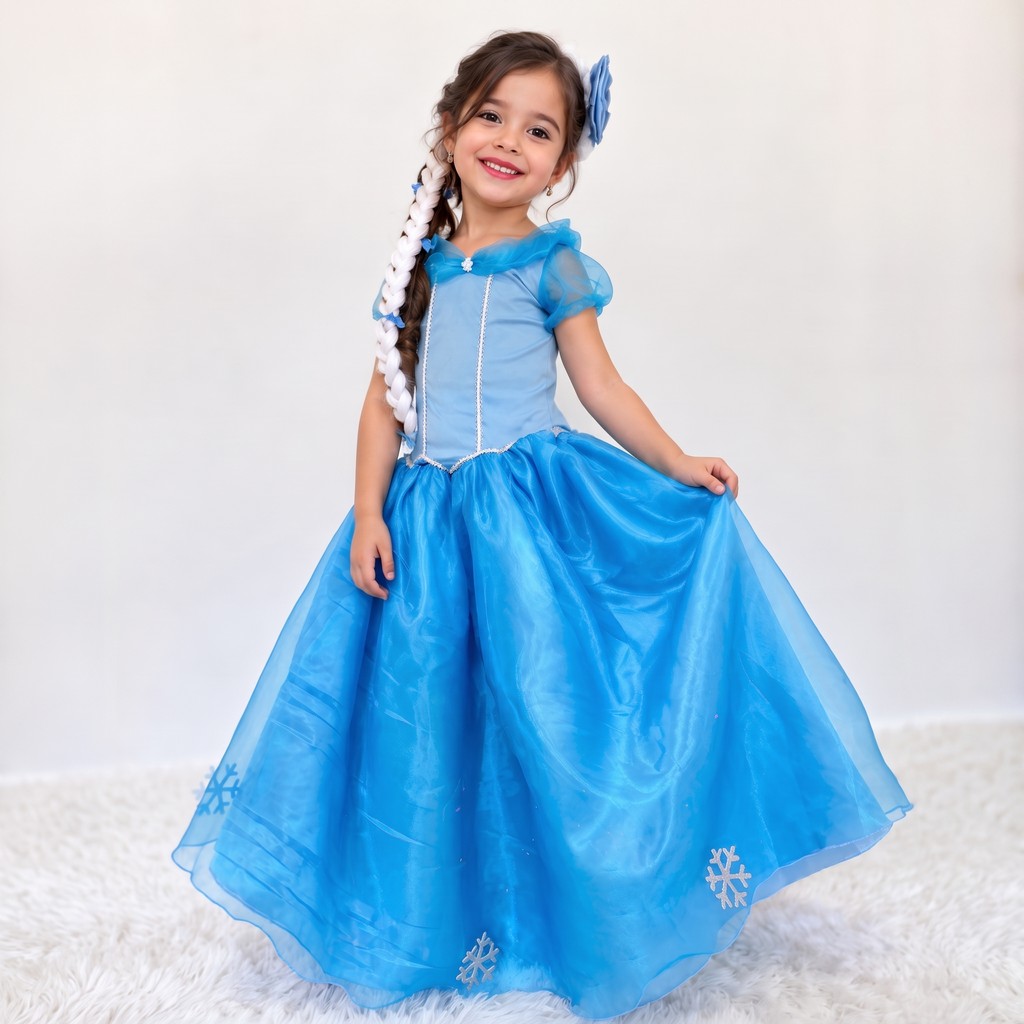 Fantasia Infantil Rainha do Gelo Azul com Capa para Menina