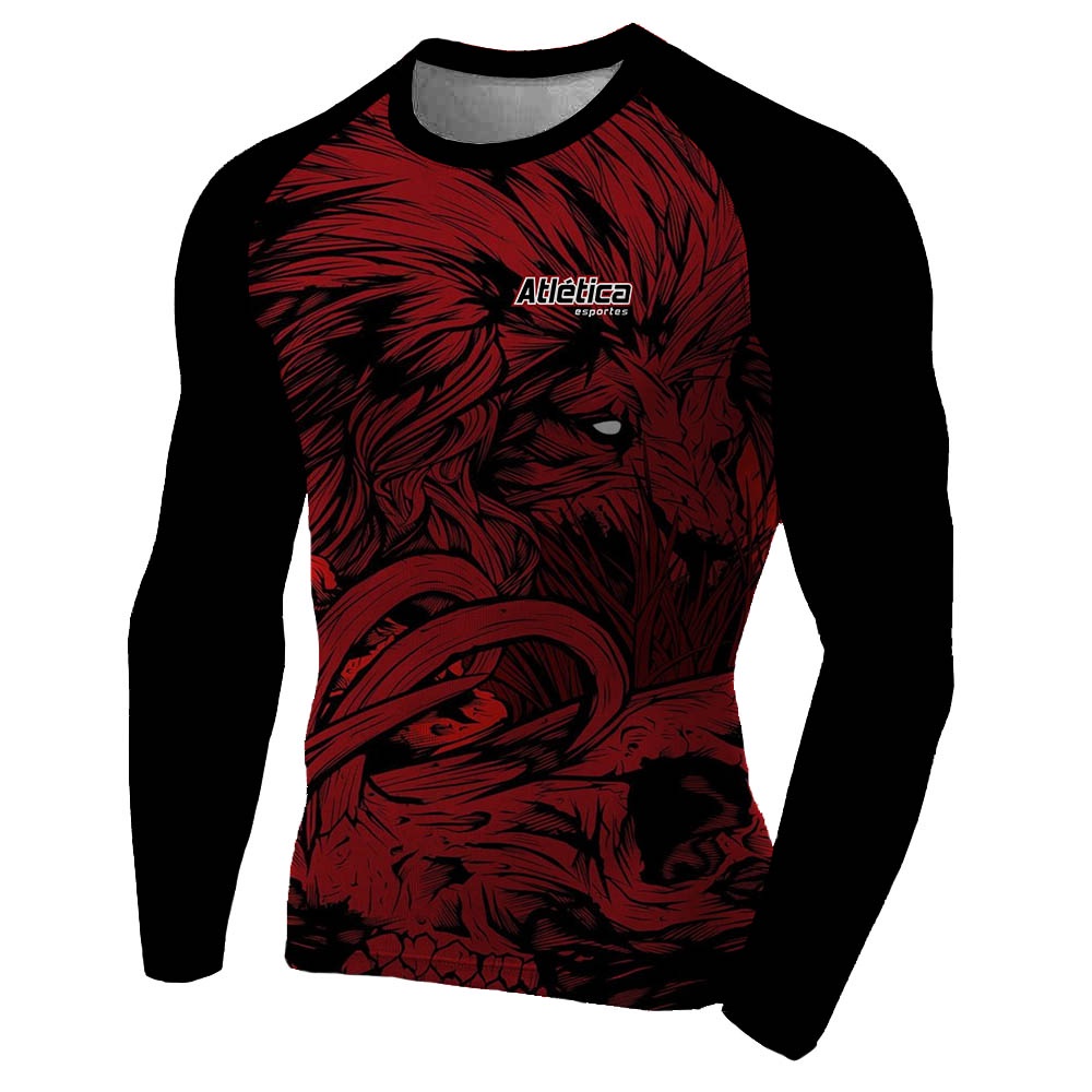 Rash Guard Masculina Camisa Jiu Jitsu No-Gi Lion Red Manga Longa