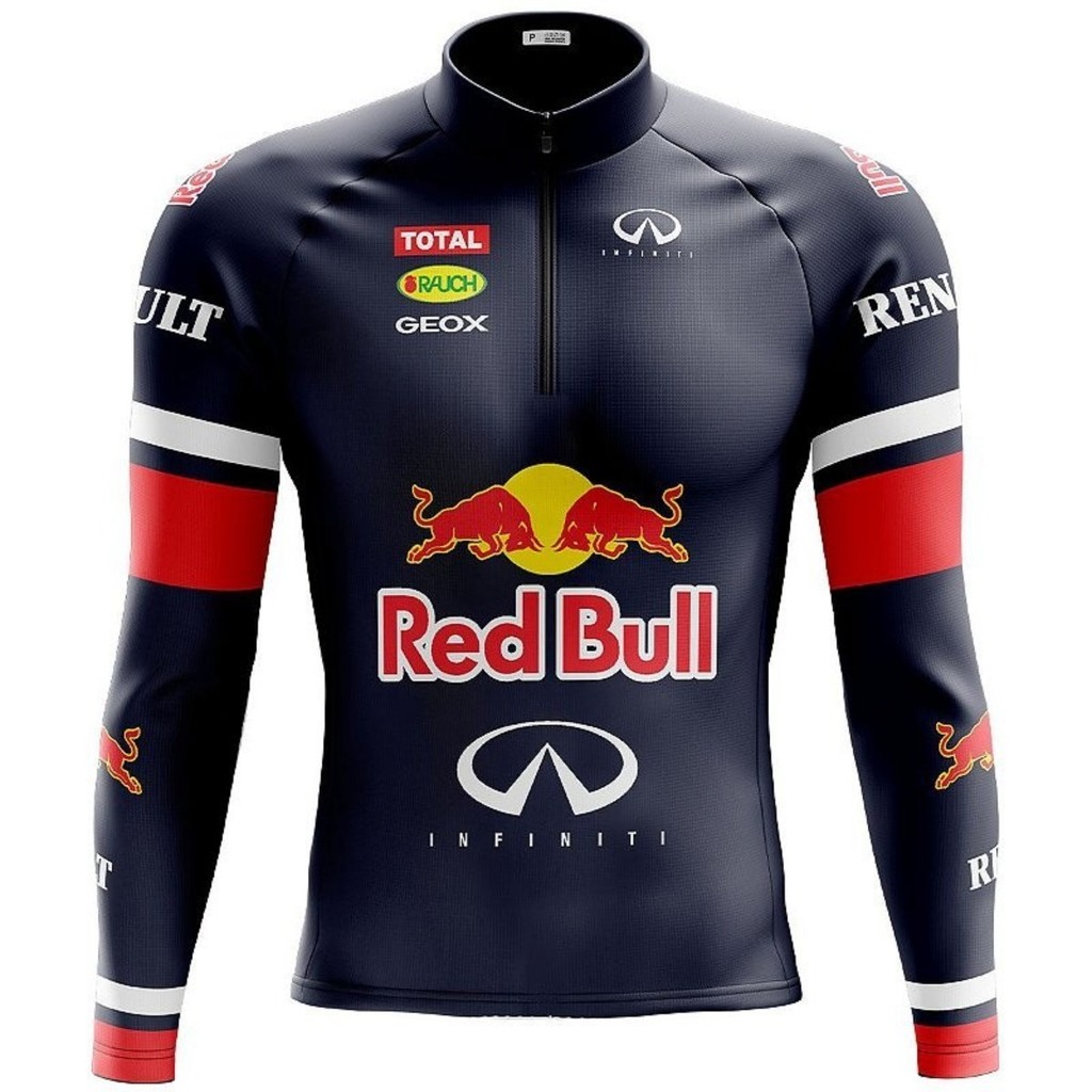 Camiseta Ciclismo Masculina Dryfit Proteção UV Bike MTB Speed Manga Longa Red Bull