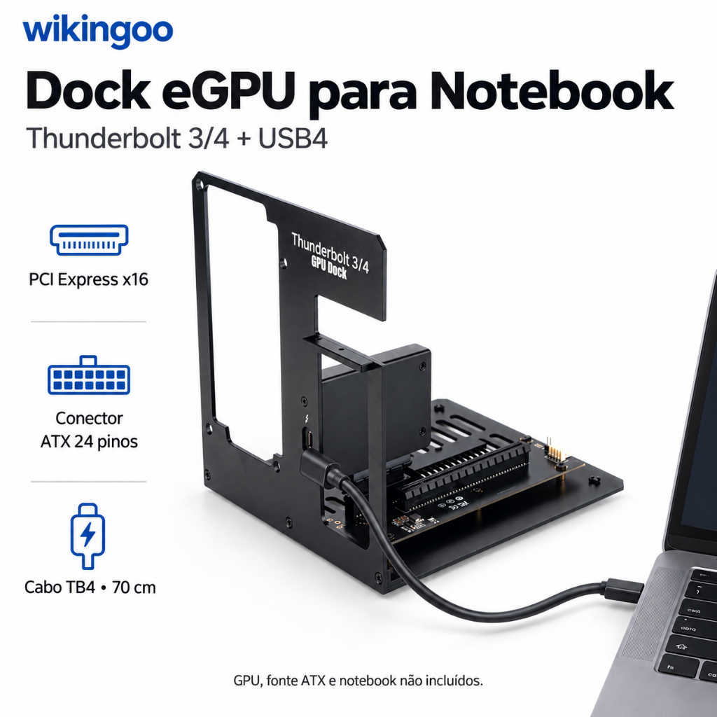 Dock eGPU Wikingoo Thunderbolt 3/4 USB4 PCIe x16 para Placa de Vídeo em Notebook