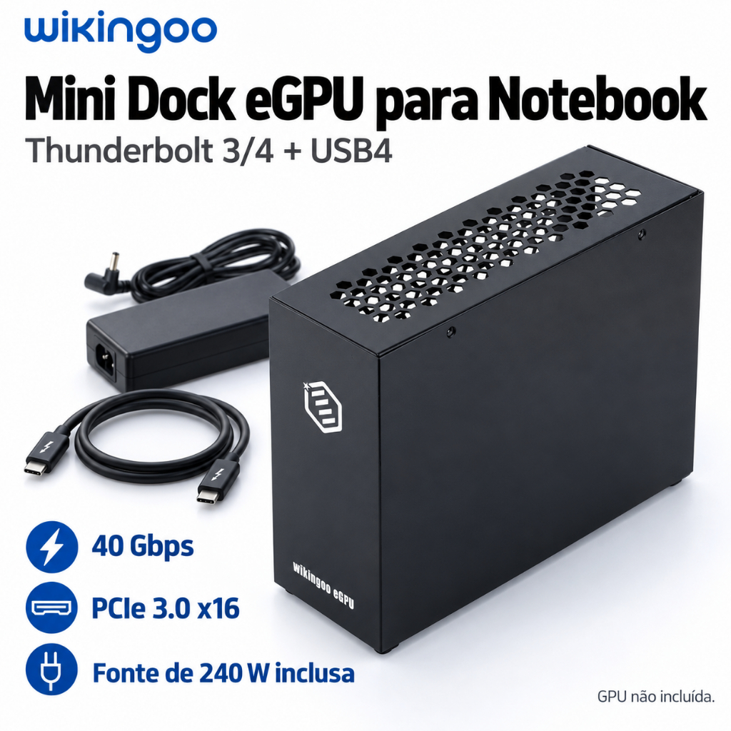 Dock eGPU  Thunderbolt 3/4 USB4 40Gbps com Gabinete e Fonte 240W para Placa de Vídeo