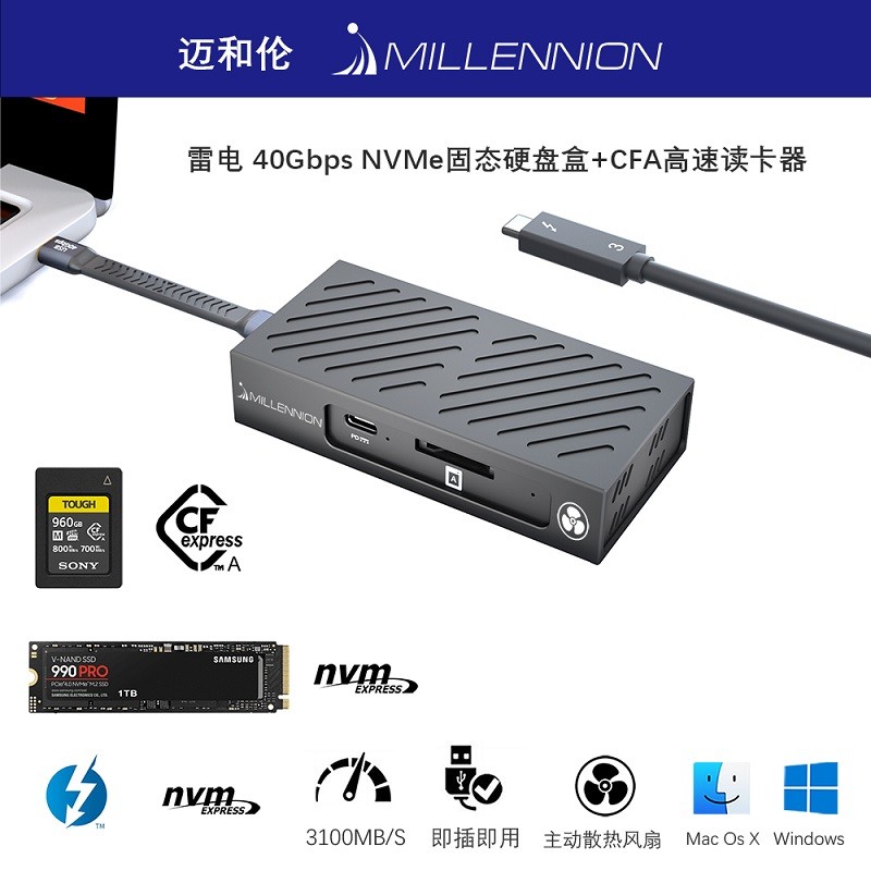 Mihelen NVME SSD de estado sólido de alta velocidade MAC Apple USB4.0 Thunderbolt 3/4 Caixa de disco rígido móvel Leitor