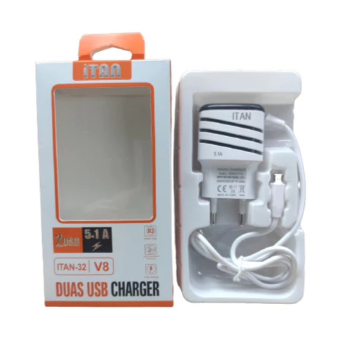Novo Carregador Celular Android Inteligente 5.1a Micro USB 2 Portas USB Luz LED Turbo ITAN 32