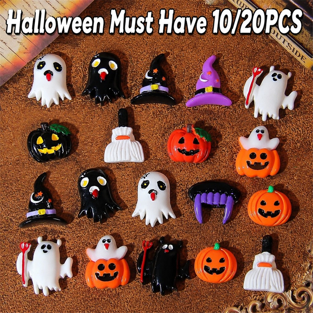 10/20 Pcs Aleatório Halloween Fantasma Abóbora Encantos Elevados Resina Estilo Clog Decor