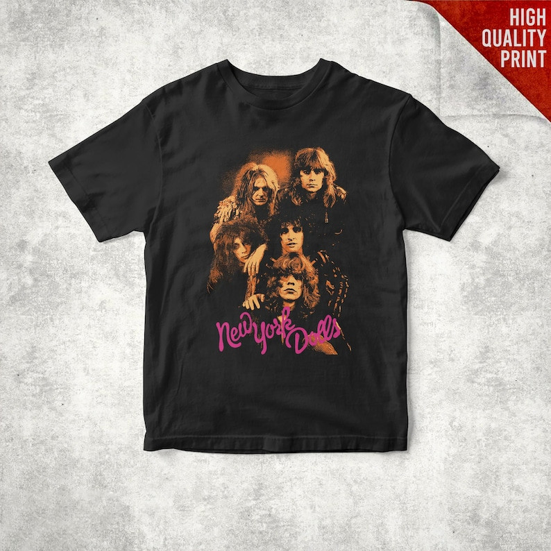 Camiseta De Manga Curta Banda New York Dolls Estampa Retro Integrantes Glam Rock Preta De Algodão Para Uso Casual Diário